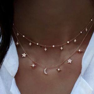 Double Layered Star and Moon Choker Necklace